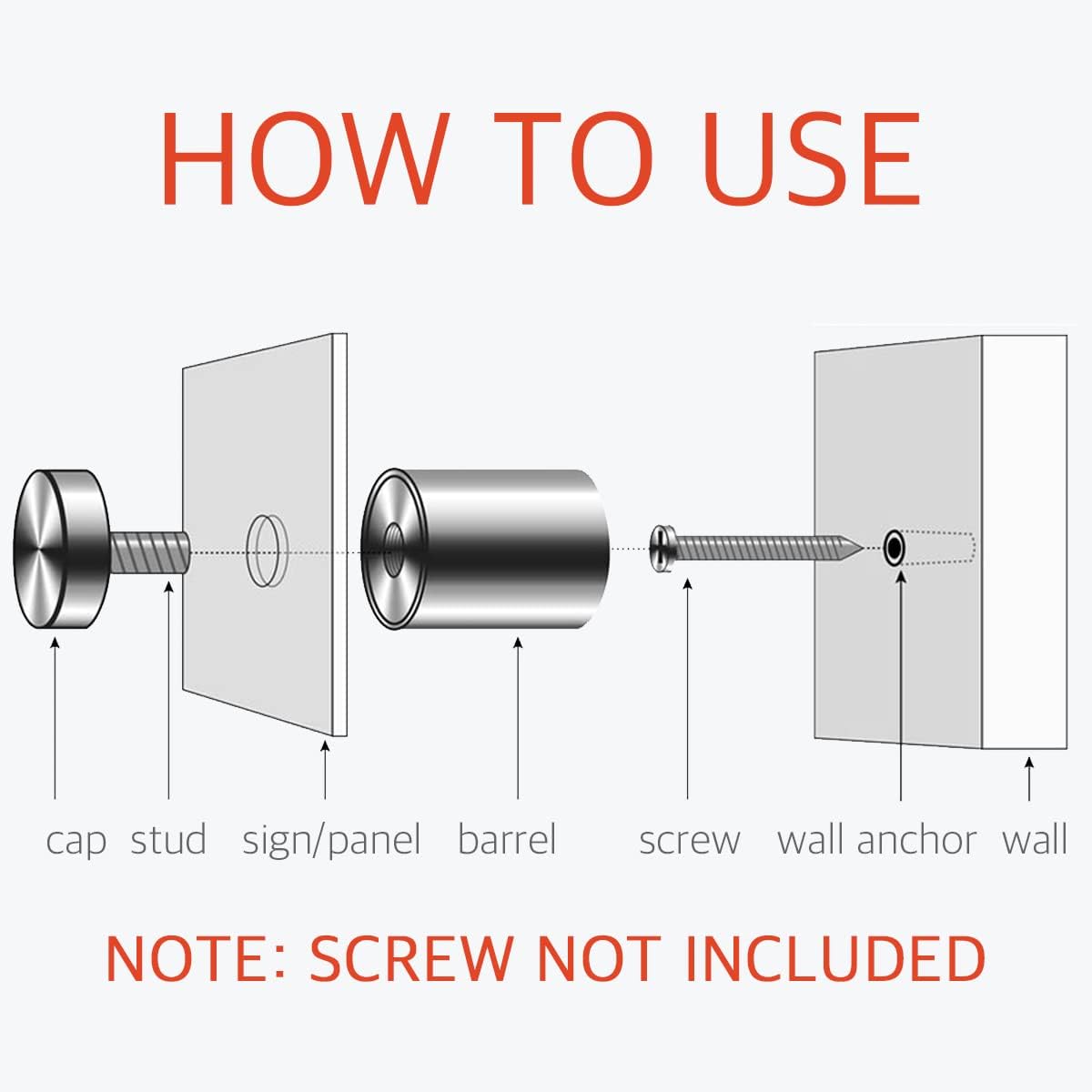 5/8 x 1-1/8 Inch Standoff Wall Mounts for Glass - Lantee 50 Pcs Stainless Steel Sign Standoff Mounting Hardware Screws, 16 x 30mm - Image 3