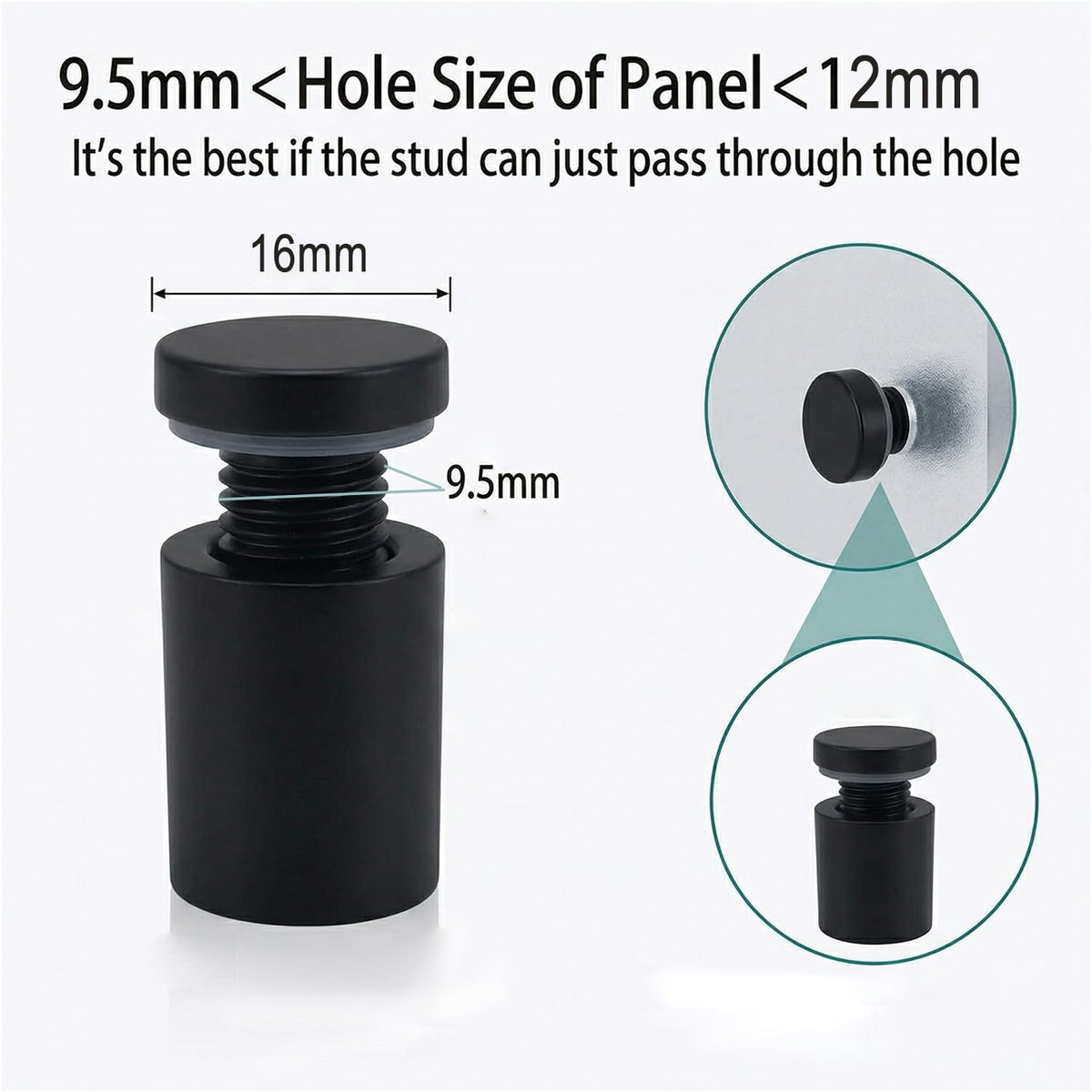 Lantee 12pcs Black Sign Standoff Screws, Stainless Steel Wall Mount Standoff Holders, Heavy Duty for 1/2" Thick Acrylic/Glass 5/8" x 1-1/8"(16x30mm) - Image 3