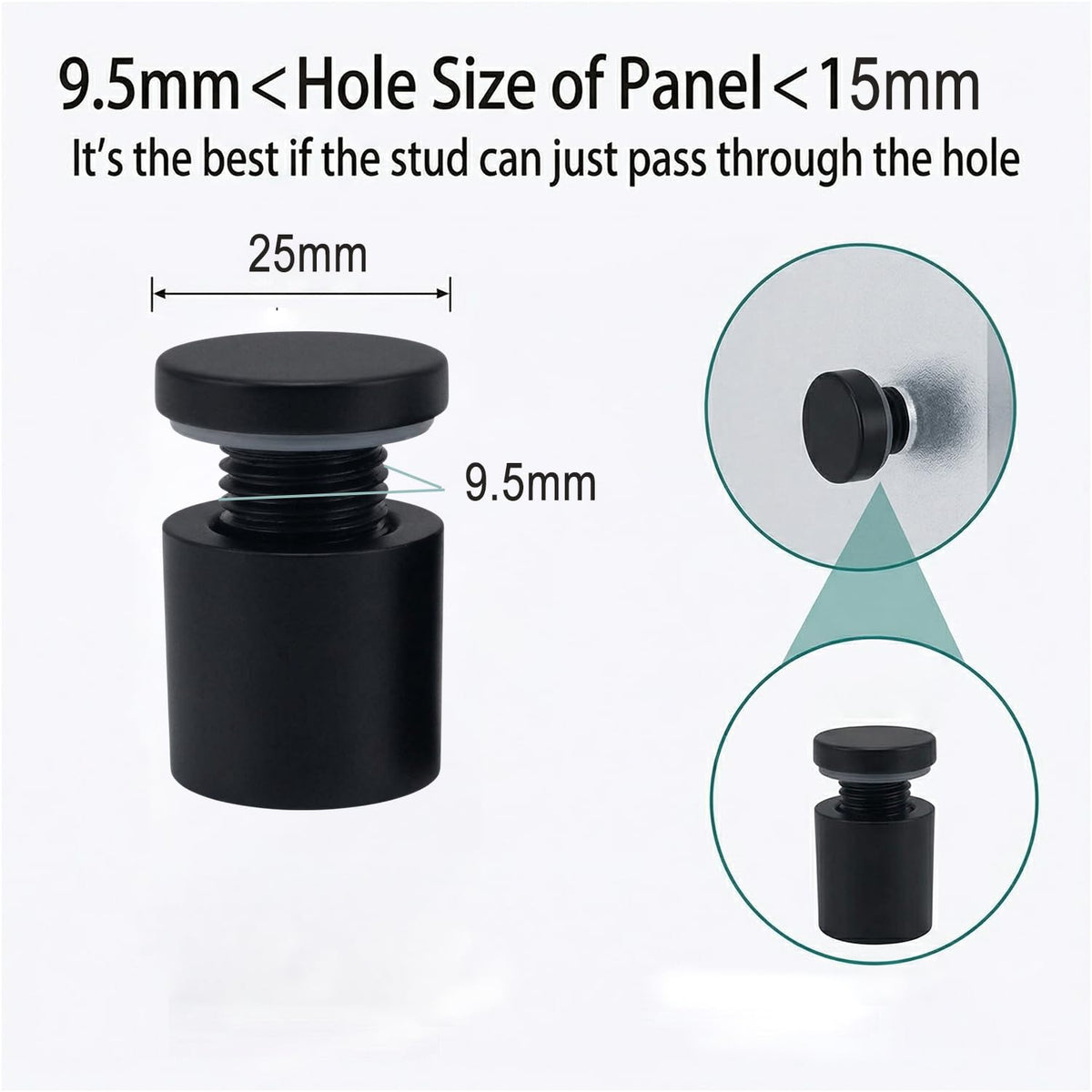 Lantee 20pcs Black Sign Standoff Screws, Stainless Steel Wall Mount Standoff Holders, Heavy Duty for 1/2" Thick Acrylic/Glass 1" x 1"(25x25mm) - Image 3