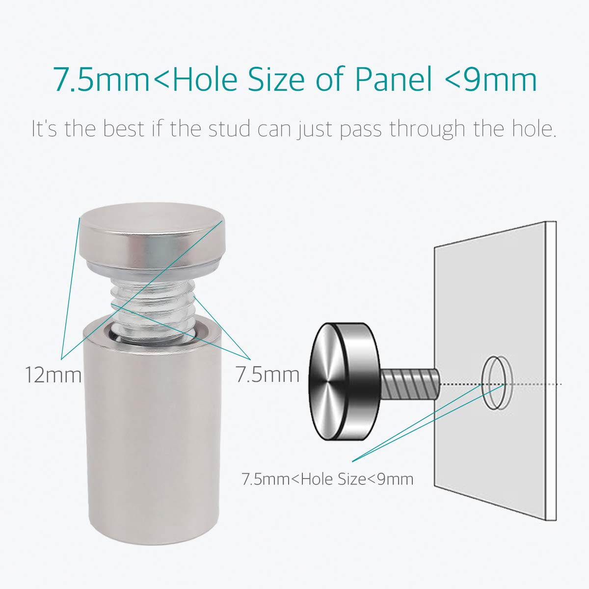 1/2" x 1-1/8" Standoff Screws - Lantee 8 Pcs 12 x 30mm Stainless Steel Wall Standoff Mounts Screws Nails Bolts for Glass Sign Pictures and Panel - Image 5