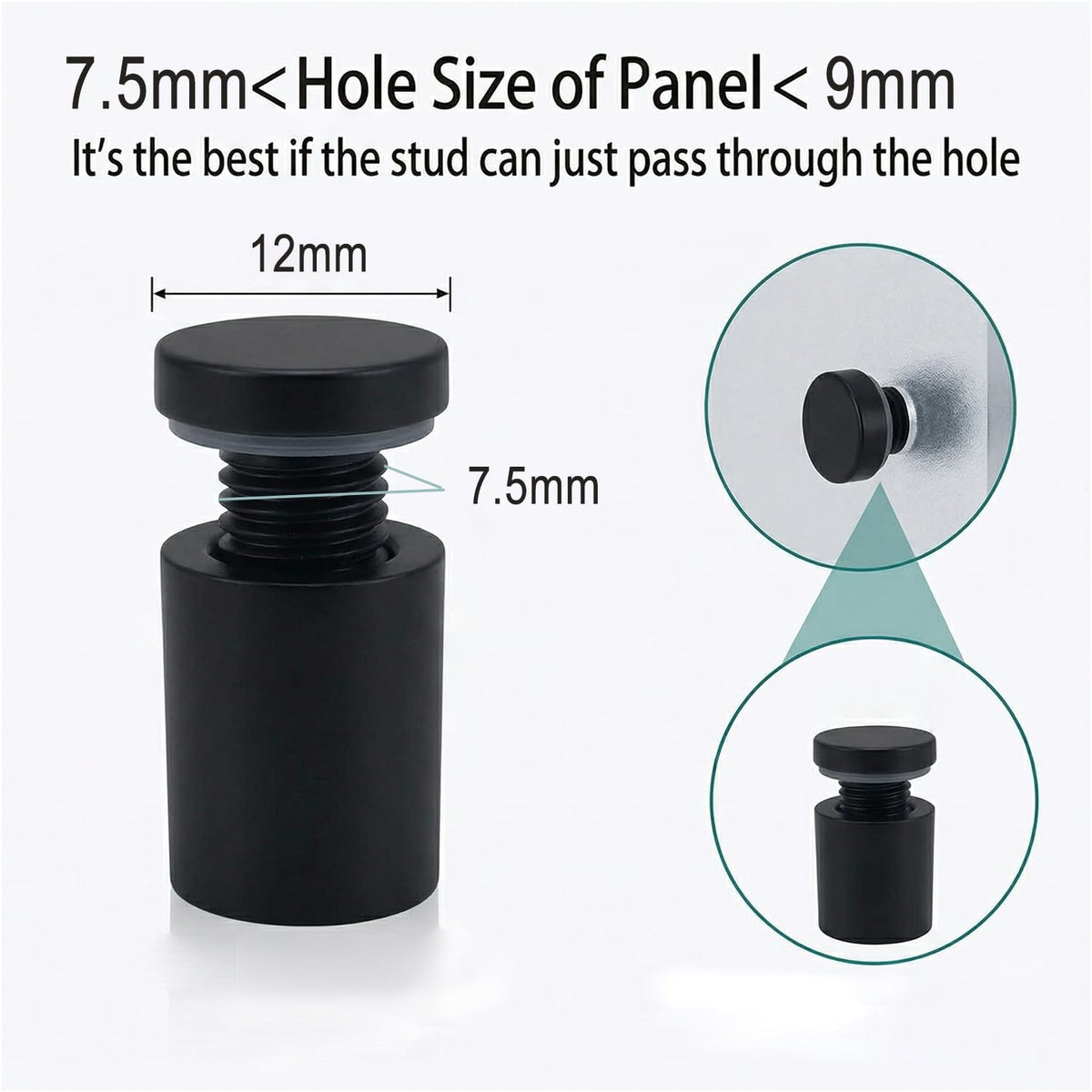 Lantee 12pcs Black Sign Standoff Screws, Stainless Steel Wall Mount Standoff Holders, Heavy Duty for 1/2" Thick Acrylic/Glass 1/2" x 1-1/8"(12x30mm) - Image 3