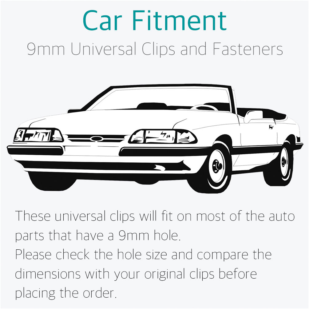 50 Pcs 9mm Bumper, Engine Cover, Fender & Grille Retainer Clips - Lantee