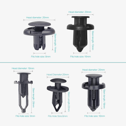 50 Pcs 8mm, 9mm, 10mm Front Bumper Fender Push Type Retainer Clips - Lantee